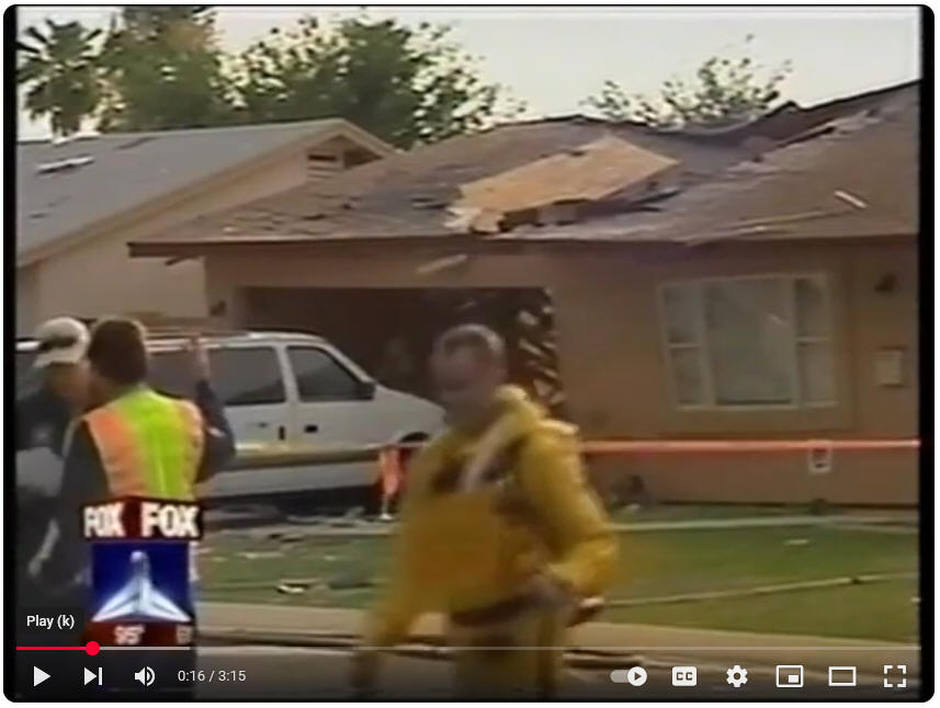 The aftermath of an unvented hot water cylinder exploding in a house.